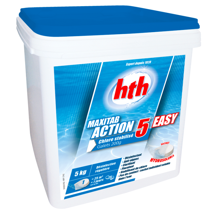 Chlore multiaction HTH MAXITAB Action 5 Easy galets 200 g. - 5 kg – Image 2