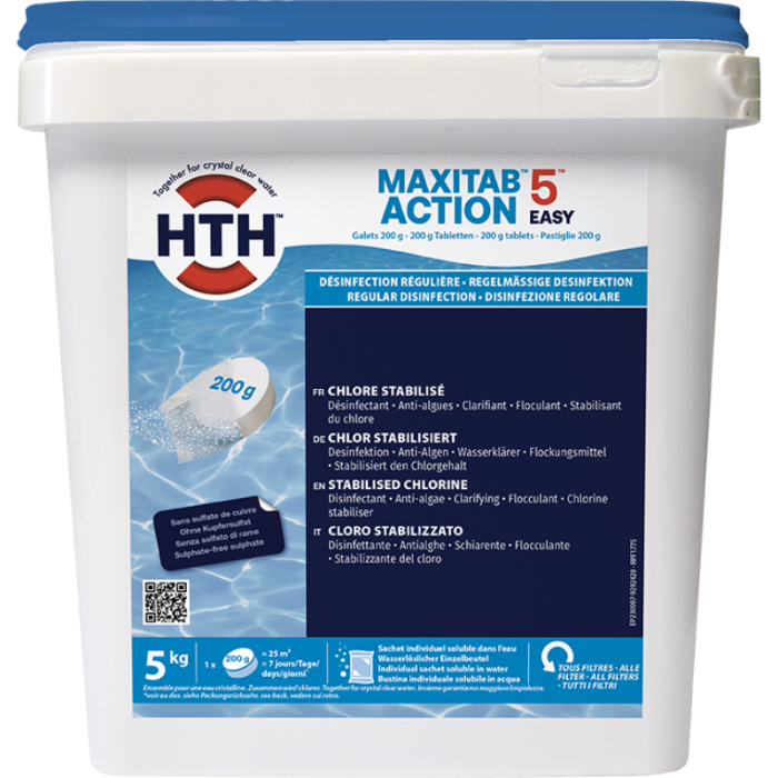 Chlore multiaction HTH MAXITAB Action 5 Easy galets 200 g. - 5 kg – Image 1