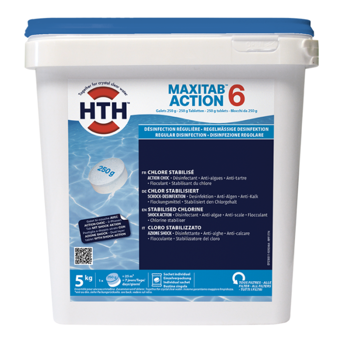 Chlore multiaction HTH MAXITAB Action 6 - Galets bi-couche 250 g. – Image 1