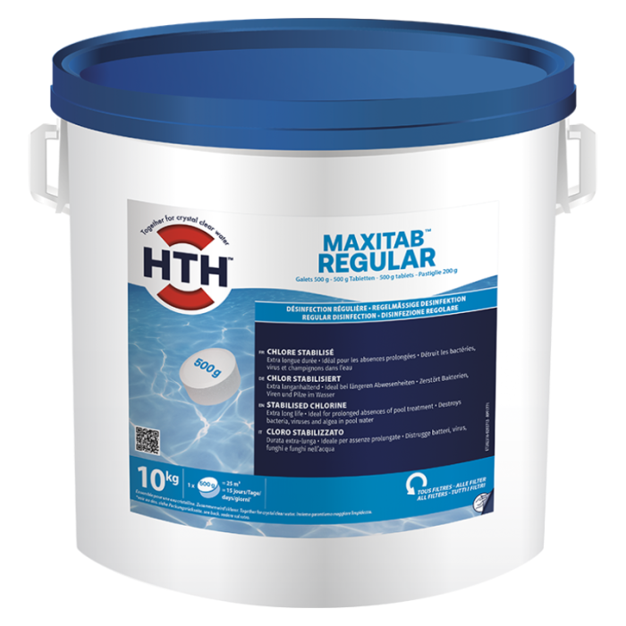 Chlore stabilisé désinfection régulière hth® MAXITAB Regular galets 500 g. - 10kg – Image 1