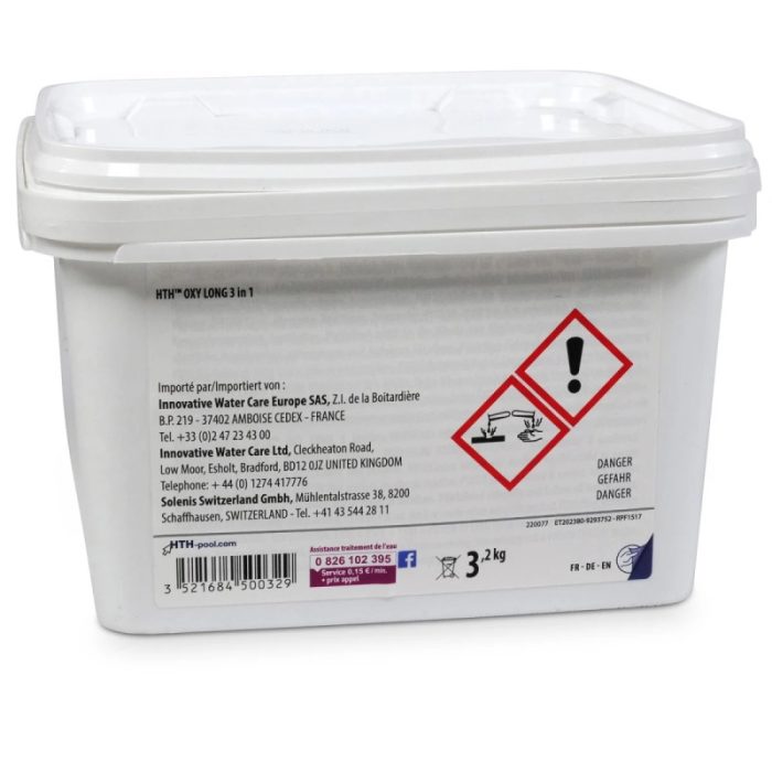 Oxygène actif multifonction HTH OXYGEN 3 en 1 Galets 200 g. - 3,2 kg – Image 2