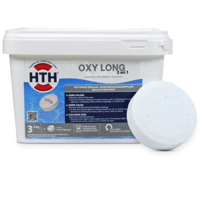 Oxygène actif multifonction HTH OXYGEN 3 en 1 Galets 200 g. - 3,2 kg – Image 1